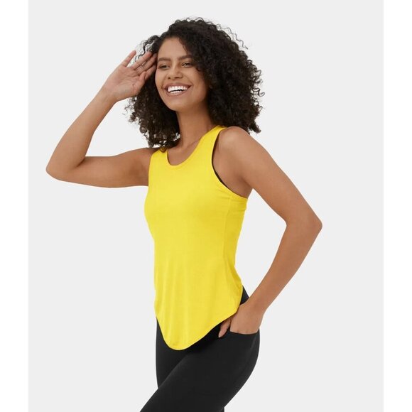 NEW Halara Cut Out Asymmetric Hem Sheer Casual Tank Top Yellow Womens Small - Picture 3 of 9